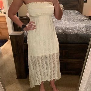 White Lace Strapless Maxi Dress